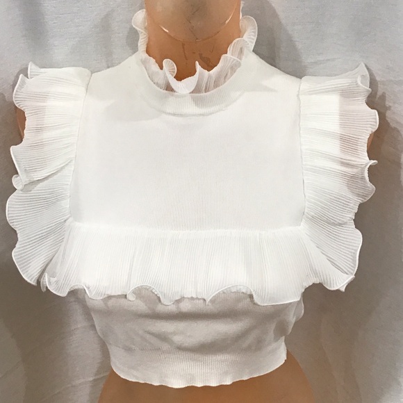 Zara Tops - Zara White Ruffle Trim  crop sweater Blouse